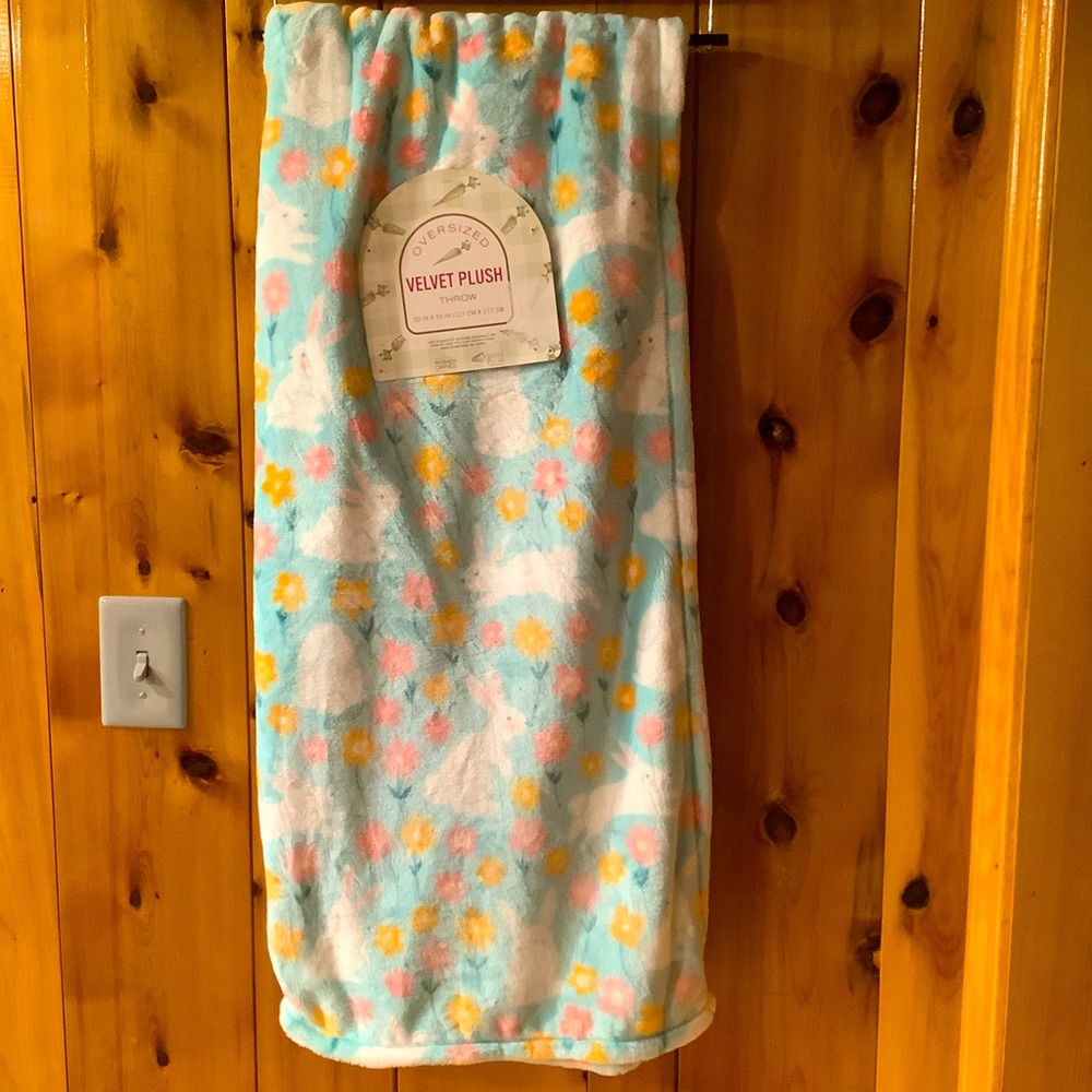 Velvet Plush Oversized Easter Bunny & Floral Throw